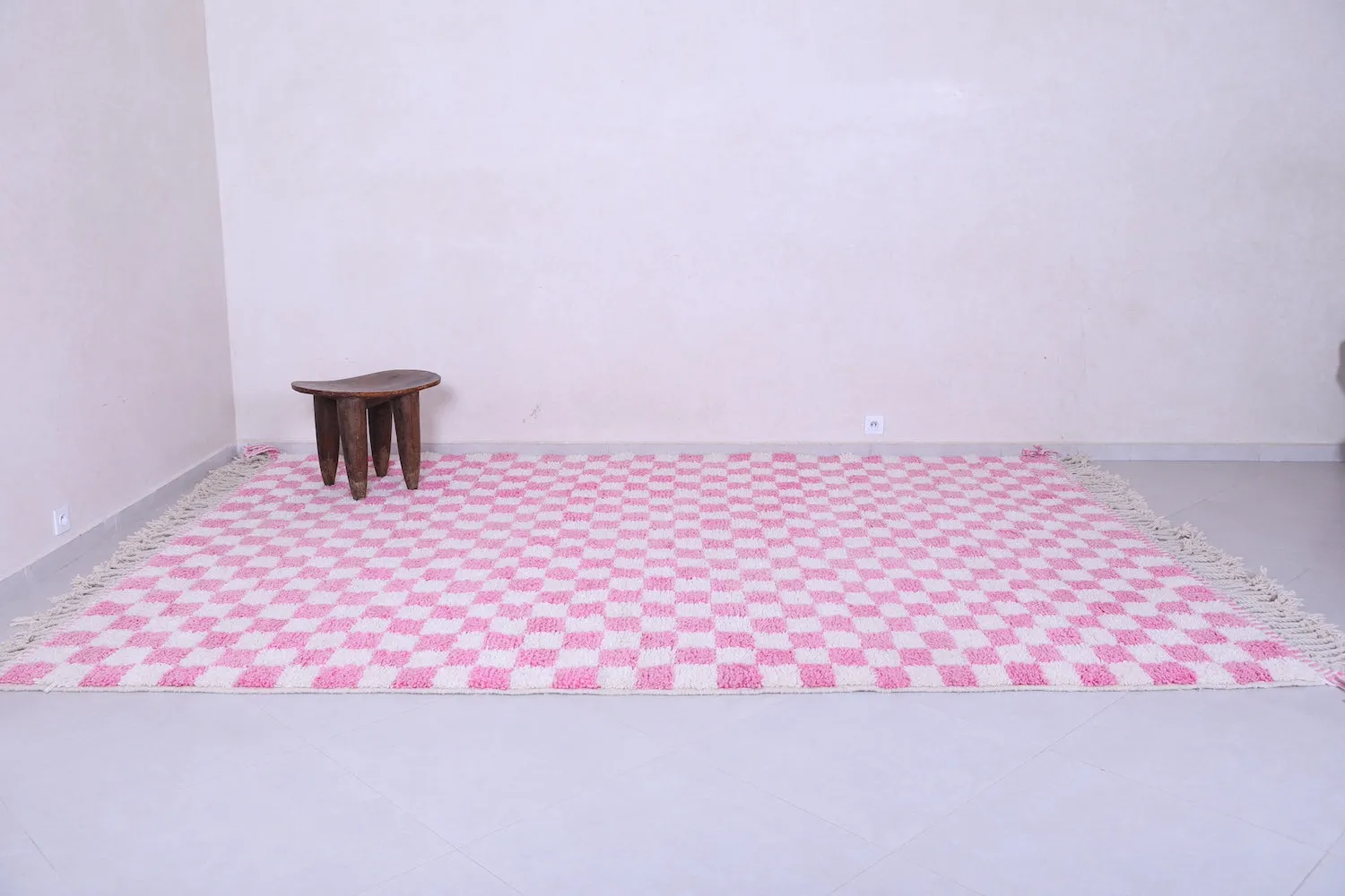Moroccan Pink checkered rug - Checkered rug - Wool rug