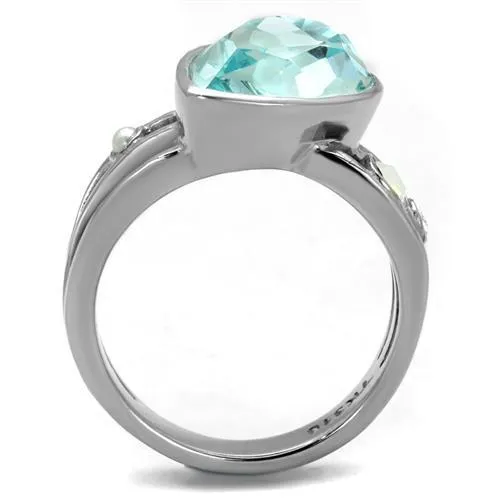 MT 2052 Stainless Steel Impressive Light Blue Tear Shape Crystal - Birthstone