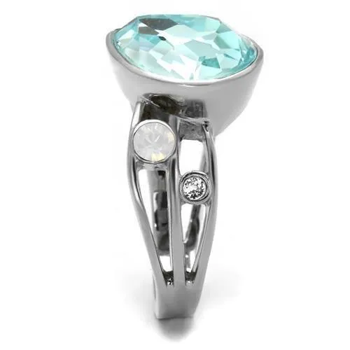 MT 2052 Stainless Steel Impressive Light Blue Tear Shape Crystal - Birthstone