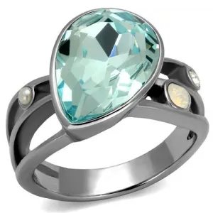 MT 2052 Stainless Steel Impressive Light Blue Tear Shape Crystal - Birthstone