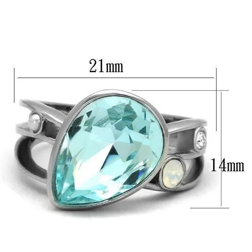 MT 2052 Stainless Steel Impressive Light Blue Tear Shape Crystal - Birthstone