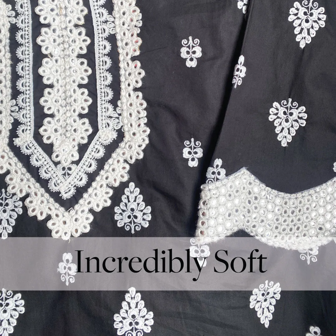 Mulmul Cotton Zoriana Black Kurta With Zoriana Black Sharara