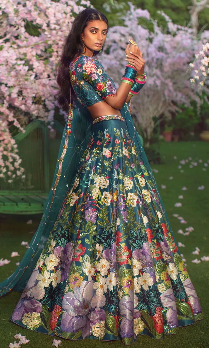 Multi-color Embellished Green Lehenga Choli Bridal Wear