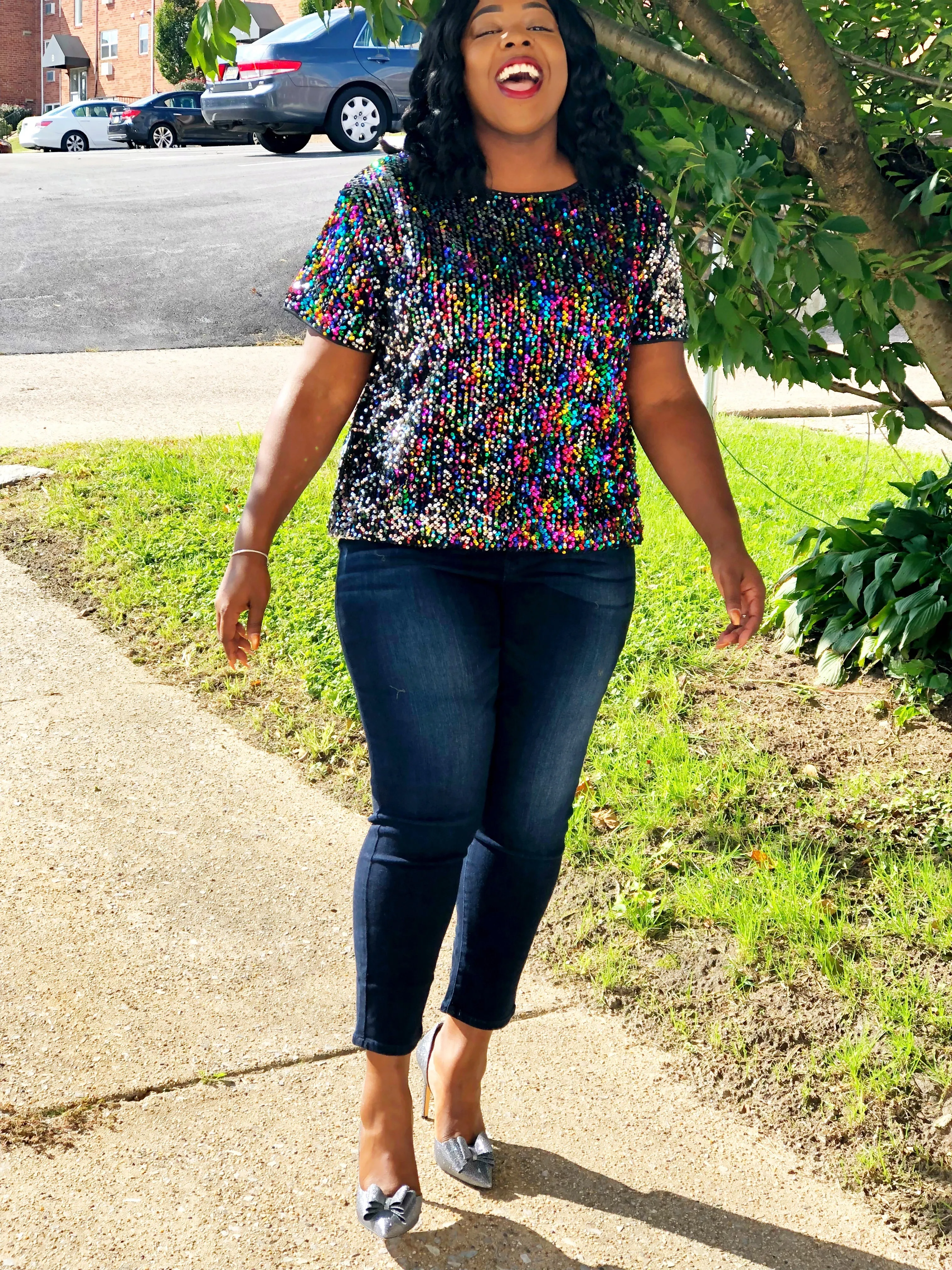 Multi- Color Sequins Safe Top (Curvy)