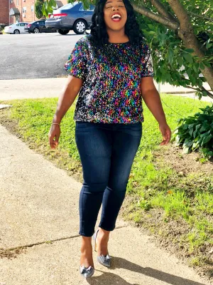 Multi- Color Sequins Safe Top (Curvy)