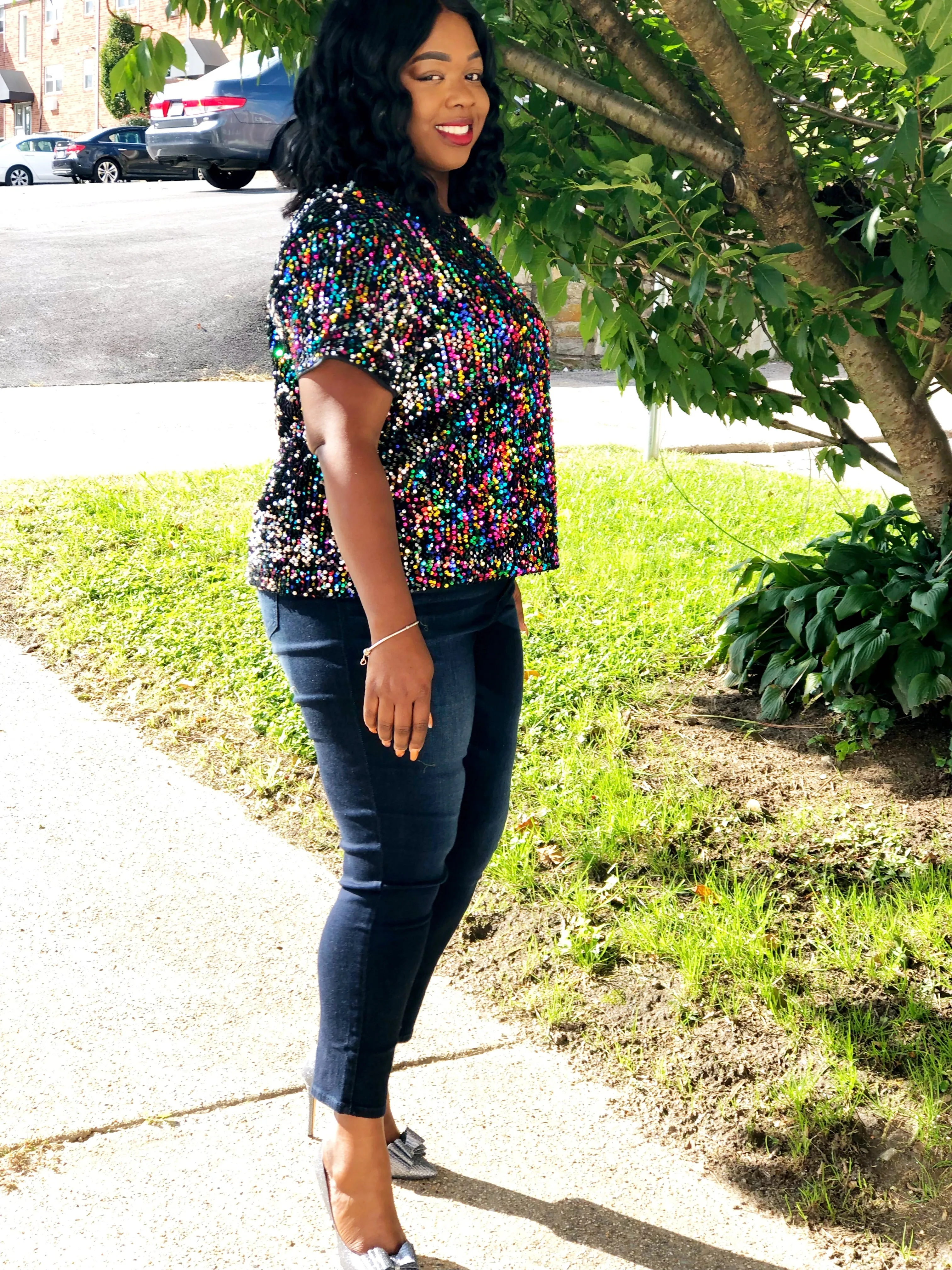 Multi- Color Sequins Safe Top (Curvy)