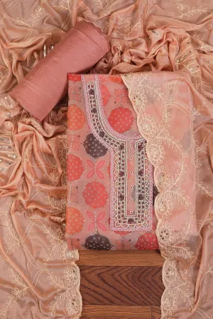 Multicolor Unstitched Embellished Organza Dress Material With Dupatta