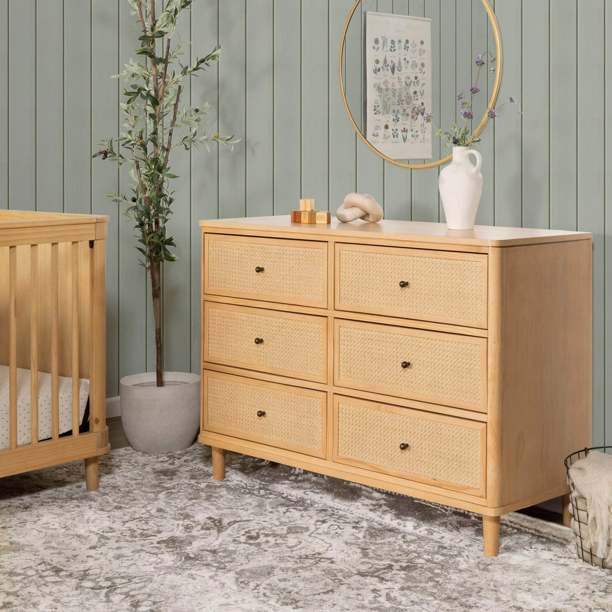 Namesake Marin with Cane 6 Drawer Assembled Dresser - Honey & Honey Cane