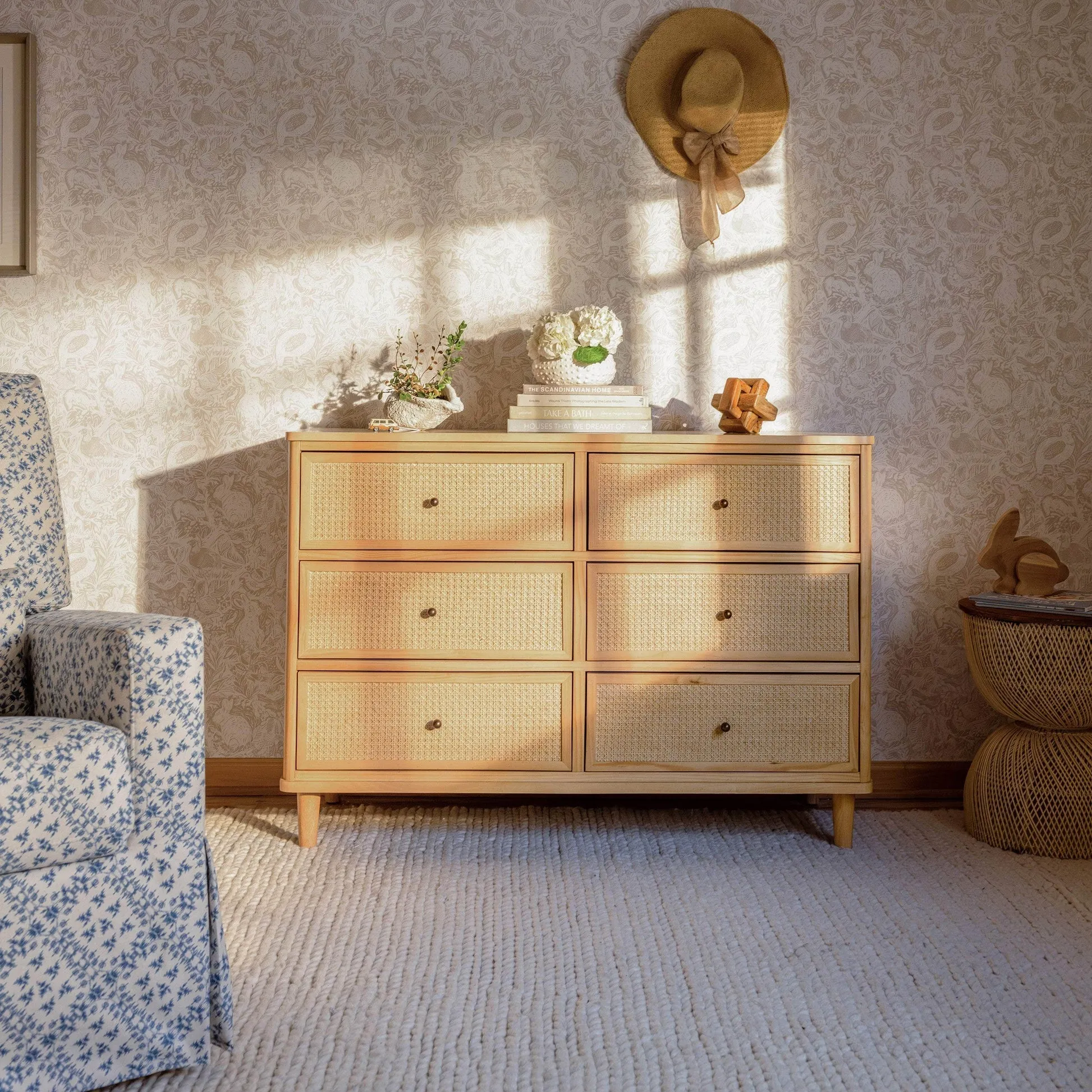 Namesake Marin with Cane 6 Drawer Assembled Dresser - Honey & Honey Cane
