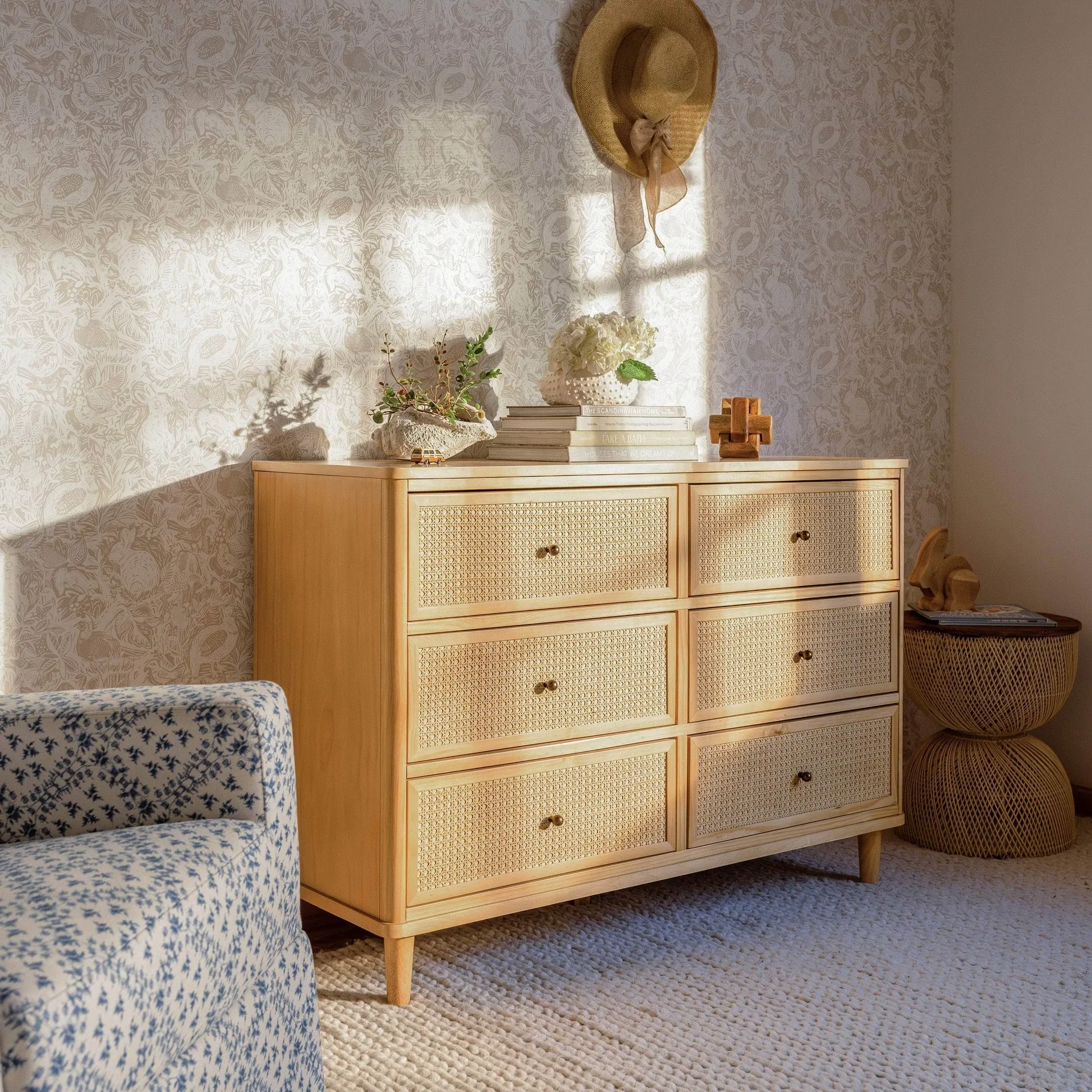 Namesake Marin with Cane 6 Drawer Assembled Dresser - Honey & Honey Cane