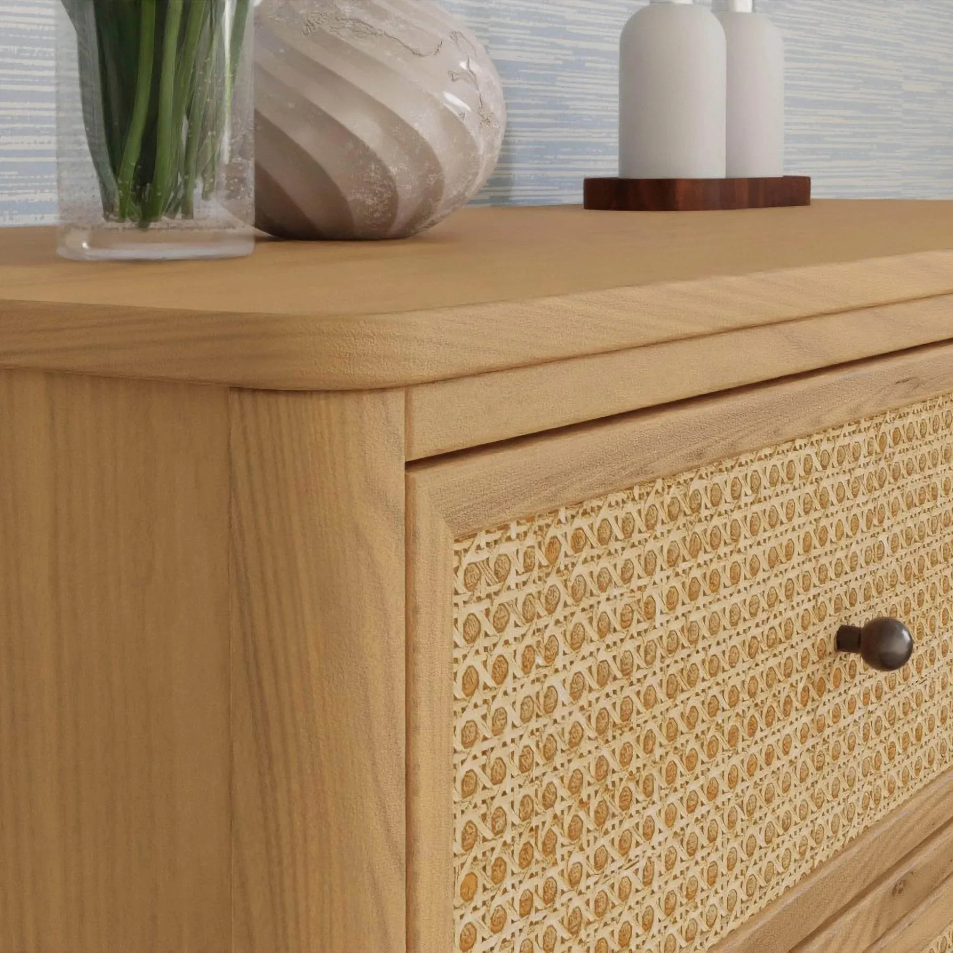 Namesake Marin with Cane 6 Drawer Assembled Dresser - Honey & Honey Cane