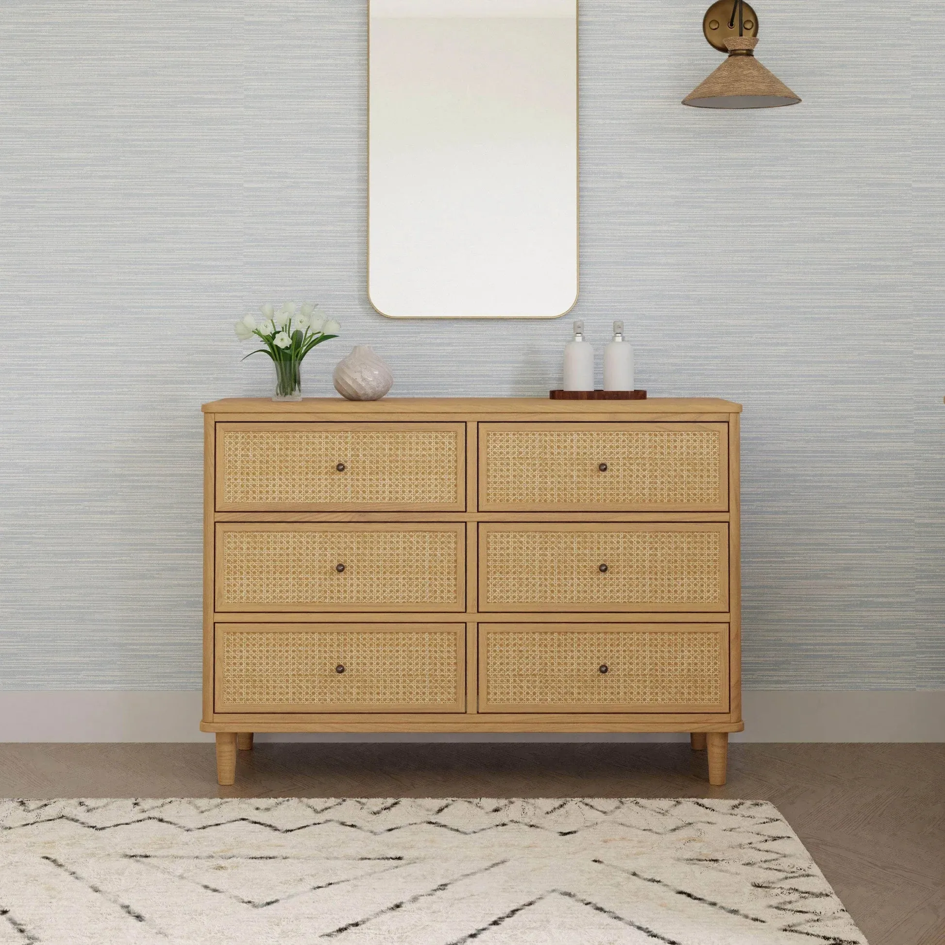 Namesake Marin with Cane 6 Drawer Assembled Dresser - Honey & Honey Cane