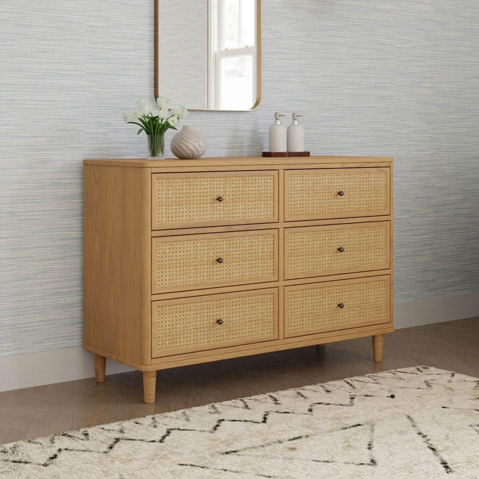 Namesake Marin with Cane 6 Drawer Assembled Dresser - Honey & Honey Cane