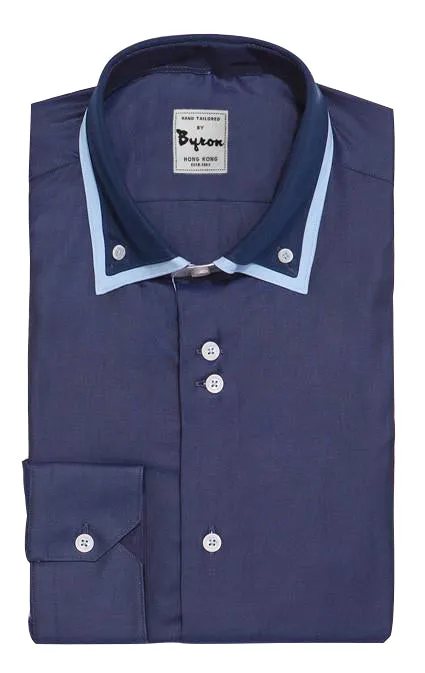 Navy Blue Shirt with Pastel Blue Trim Collar