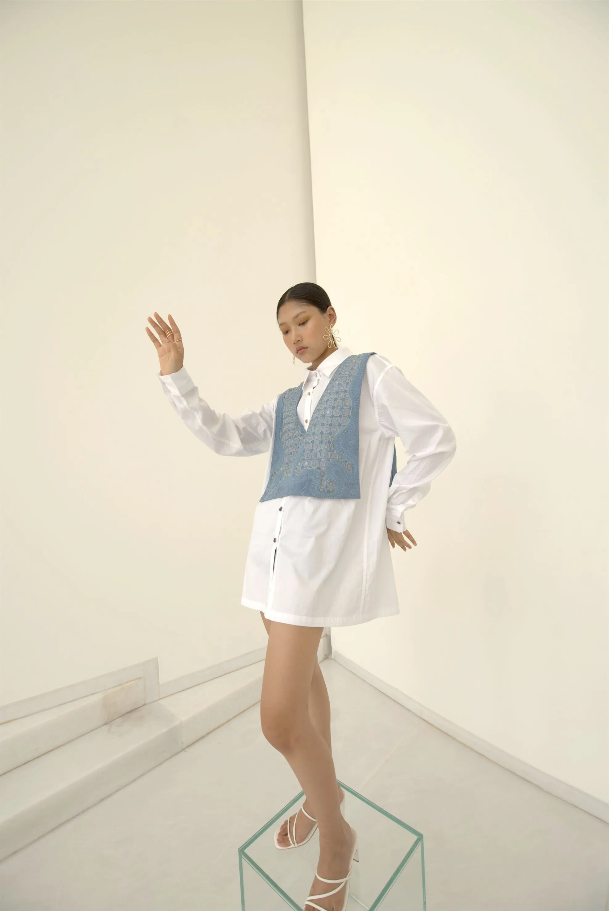 New Season Summer to Fall 2024-Overlay Embellished Silk Cerulean Blue-B/TS/058-Suzanne-Fashion Edit Hemji