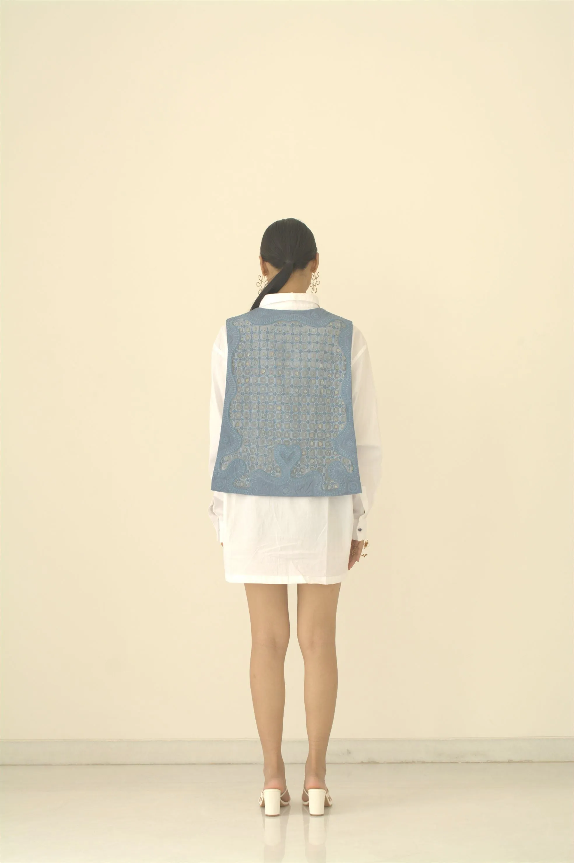 New Season Summer to Fall 2024-Overlay Embellished Silk Cerulean Blue-B/TS/058-Suzanne-Fashion Edit Hemji
