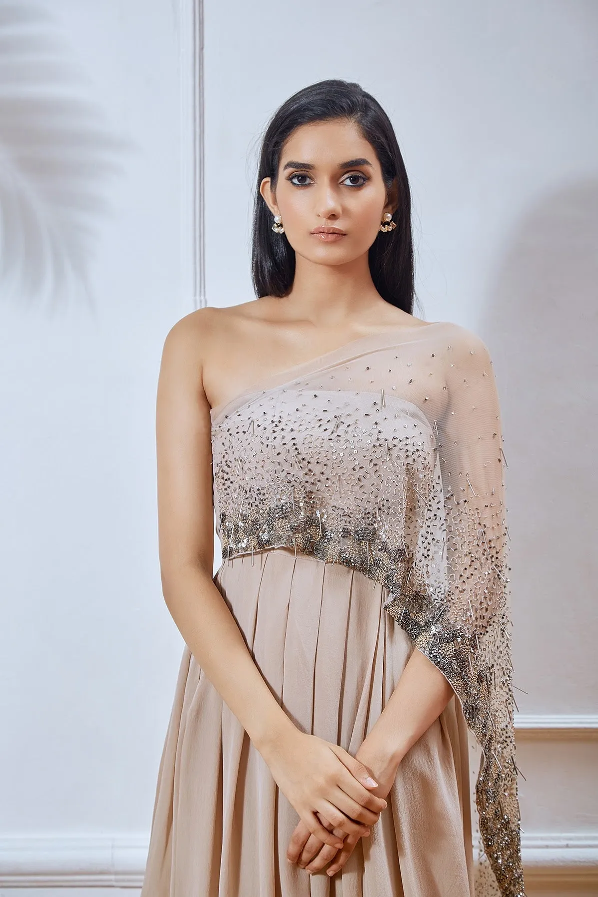 Nude Overlap Kurta with Attached Dupatta