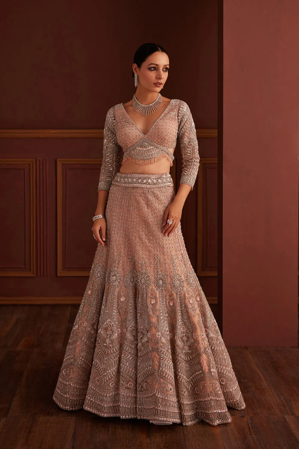 Nude Pink Embellished Mermaid Lehenga