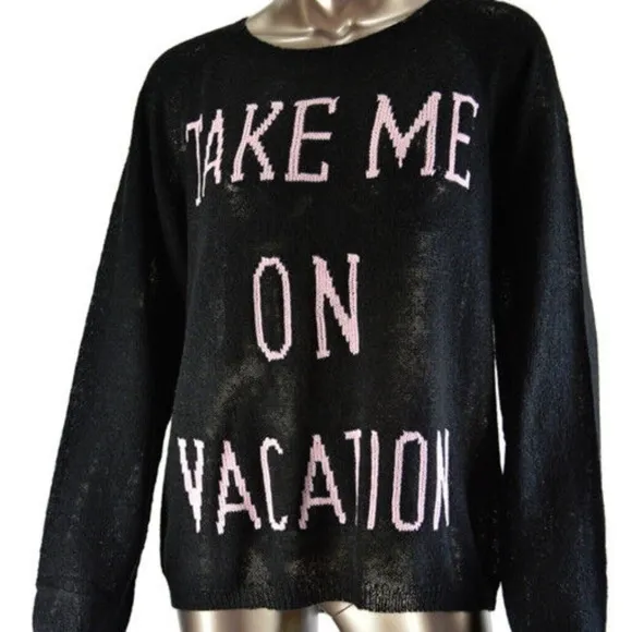 NWT Wildfox Oversized Take Me on Vacation Black Wool Blend Sweater XS
