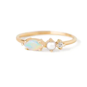 Opal Pearl Diamond Ring