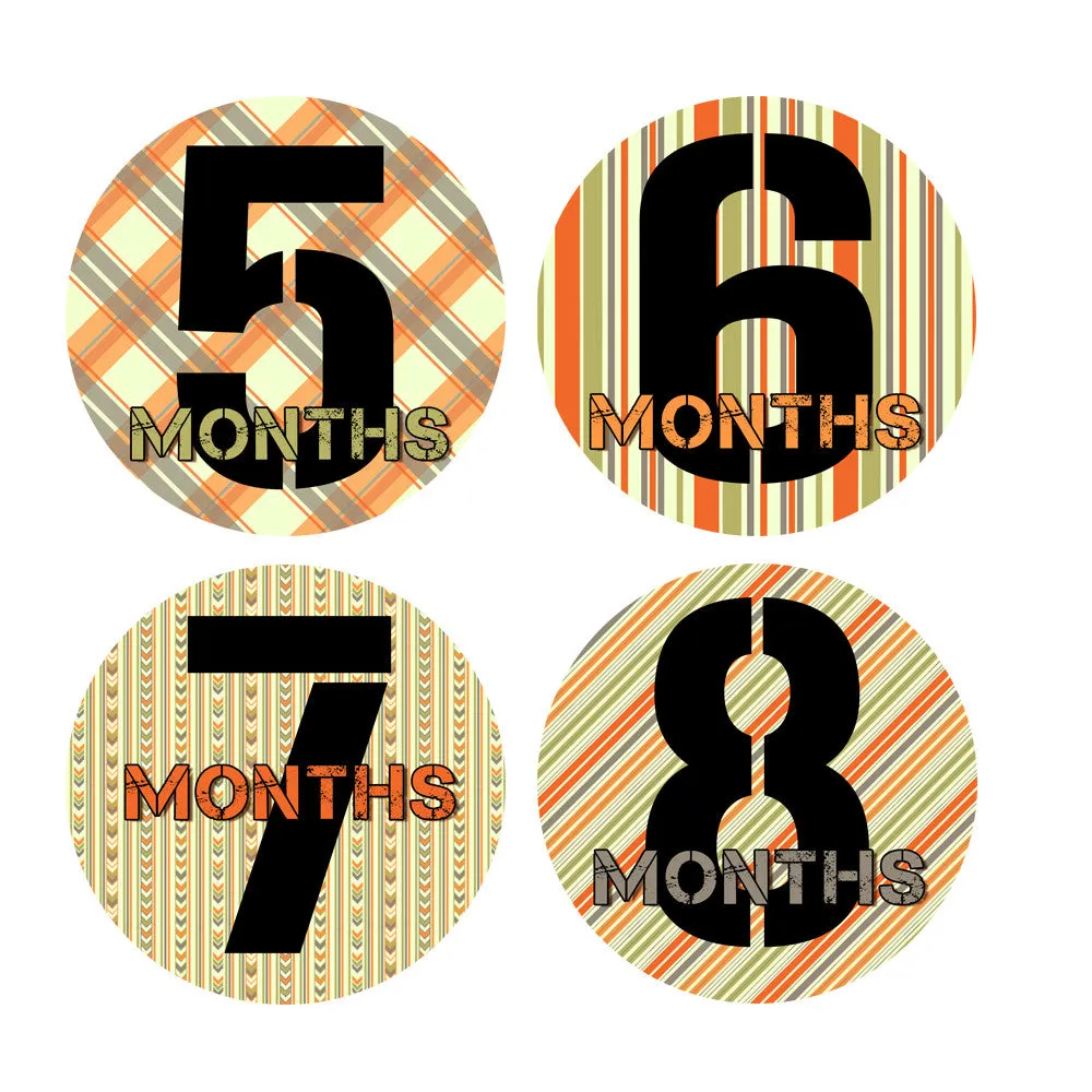 Orange, Green & Gray Patterned Monthly Baby Stickers