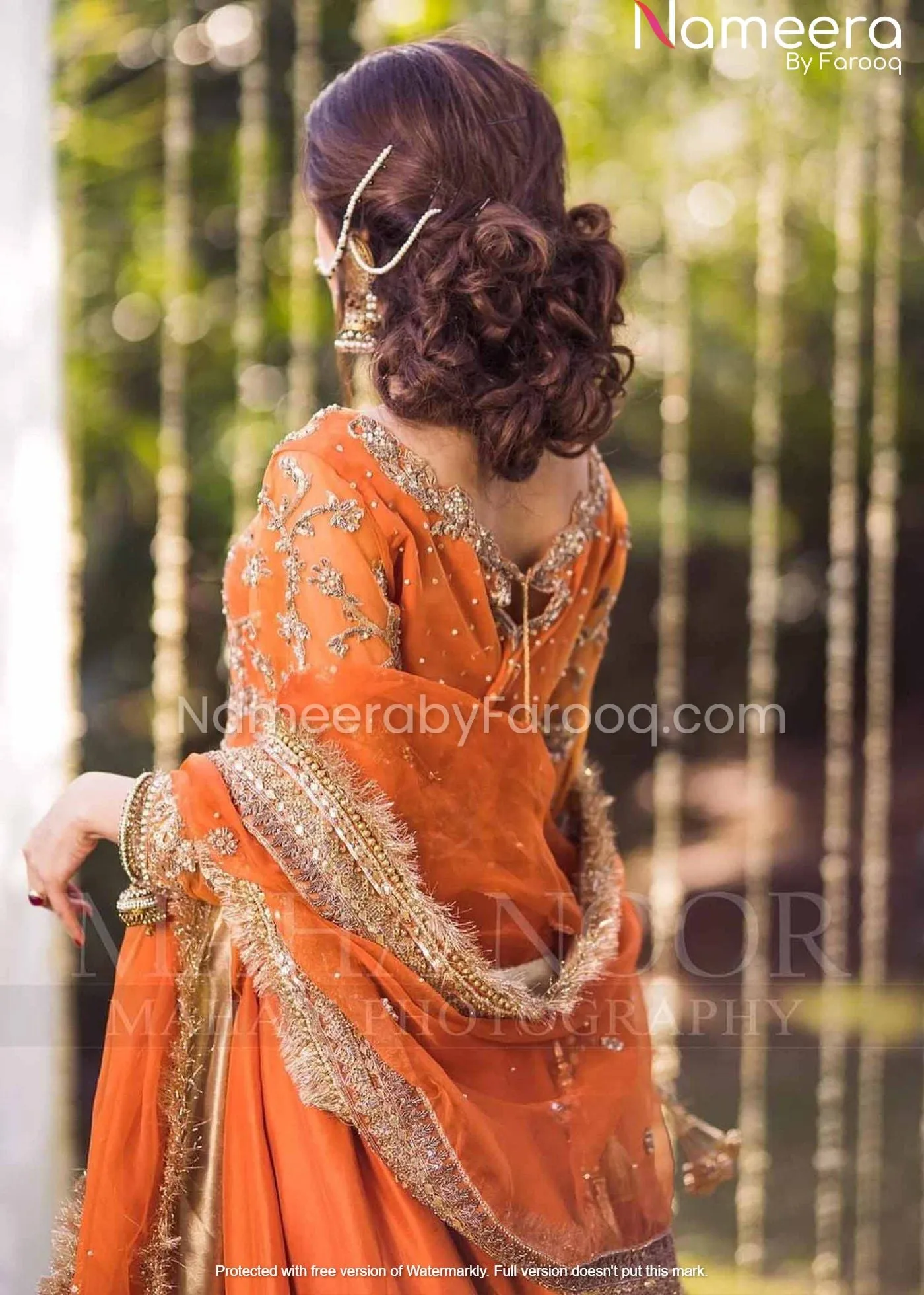 Orange Organza Pakistani Long Dress for Bridal #BN162