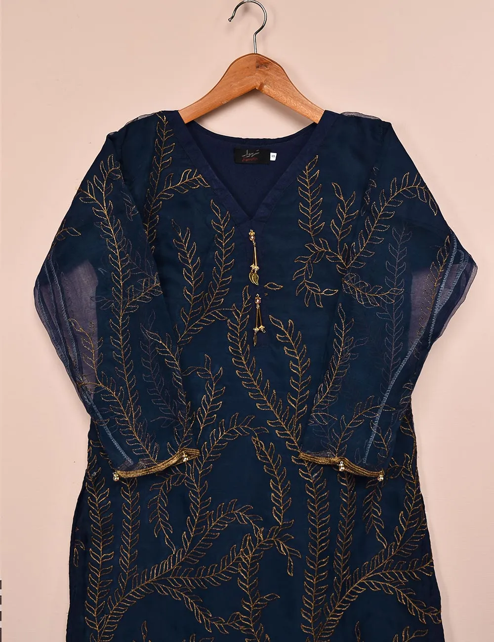 Organza Embroidered Stitched Kurti - Jasmine Creeper (T20-062B-Blue)