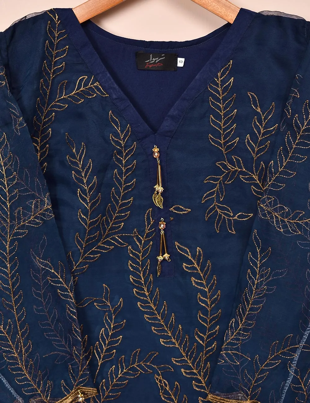 Organza Embroidered Stitched Kurti - Jasmine Creeper (T20-062B-Blue)