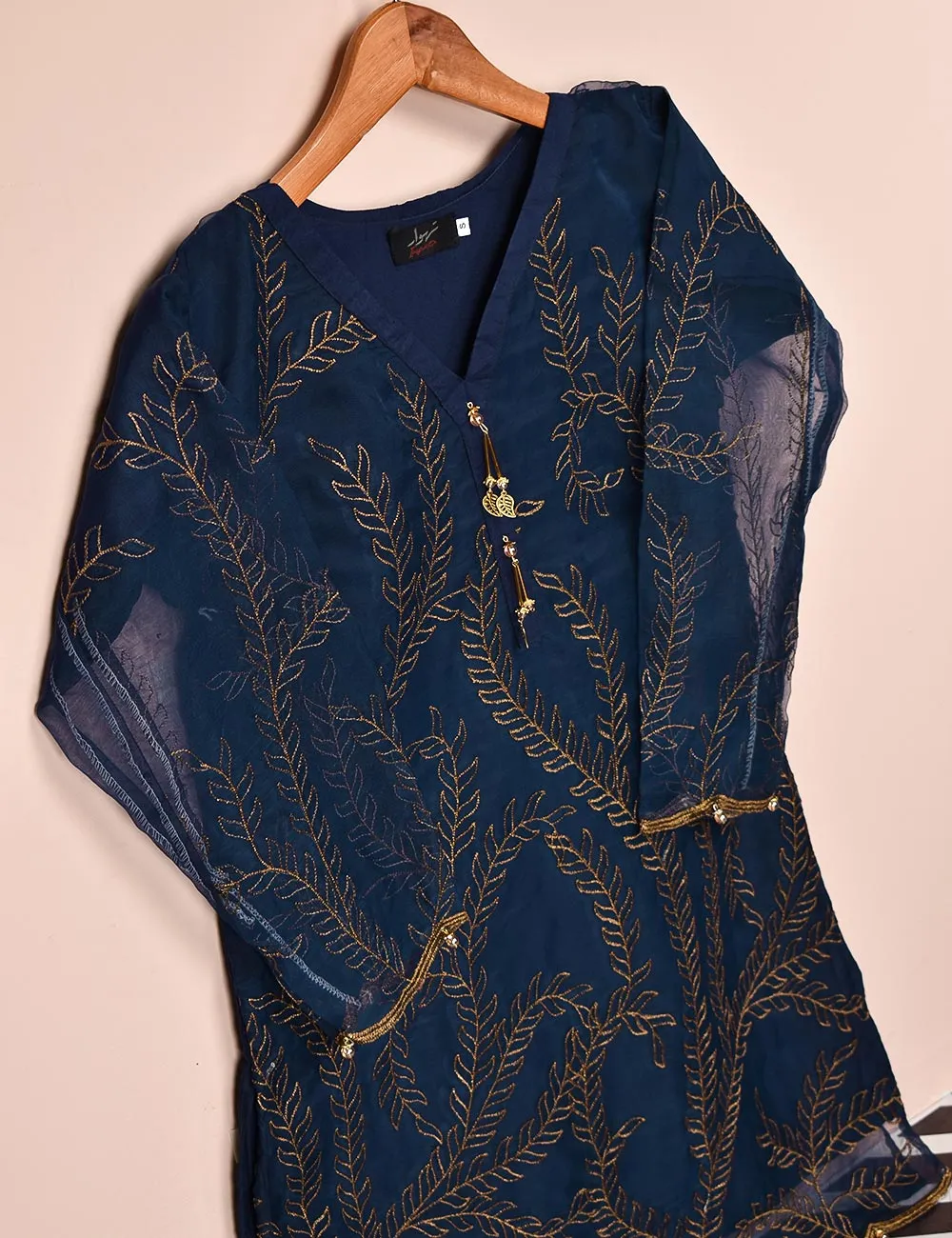 Organza Embroidered Stitched Kurti - Jasmine Creeper (T20-062B-Blue)