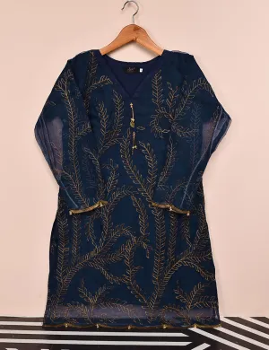 Organza Embroidered Stitched Kurti - Jasmine Creeper (T20-062B-Blue)