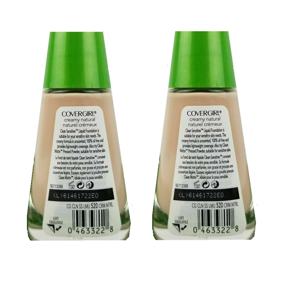 Pack of 2 CoverGirl Clean Sensitive Liquid Foundation, Creamy Natural 520