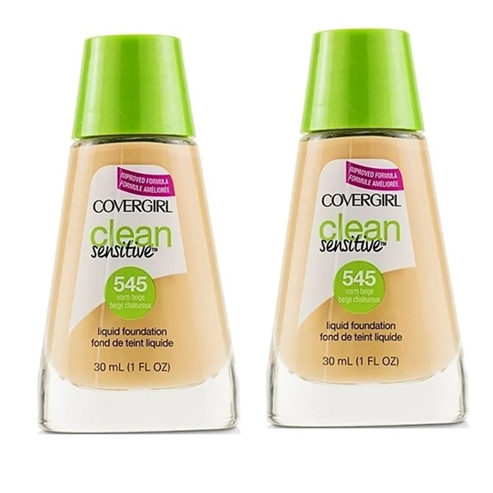 Pack of 2 CoverGirl Clean Sensitive Liquid Foundation, Warm Beige 545
