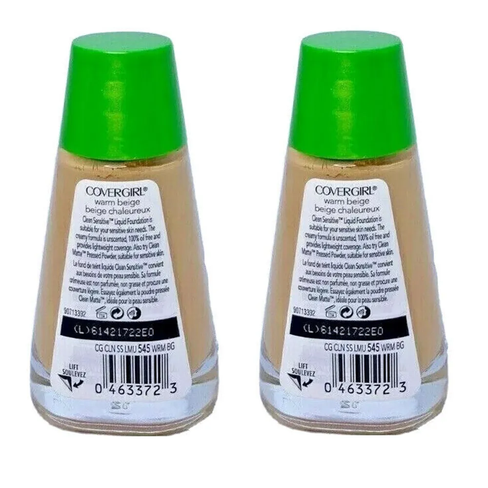 Pack of 2 CoverGirl Clean Sensitive Liquid Foundation, Warm Beige 545