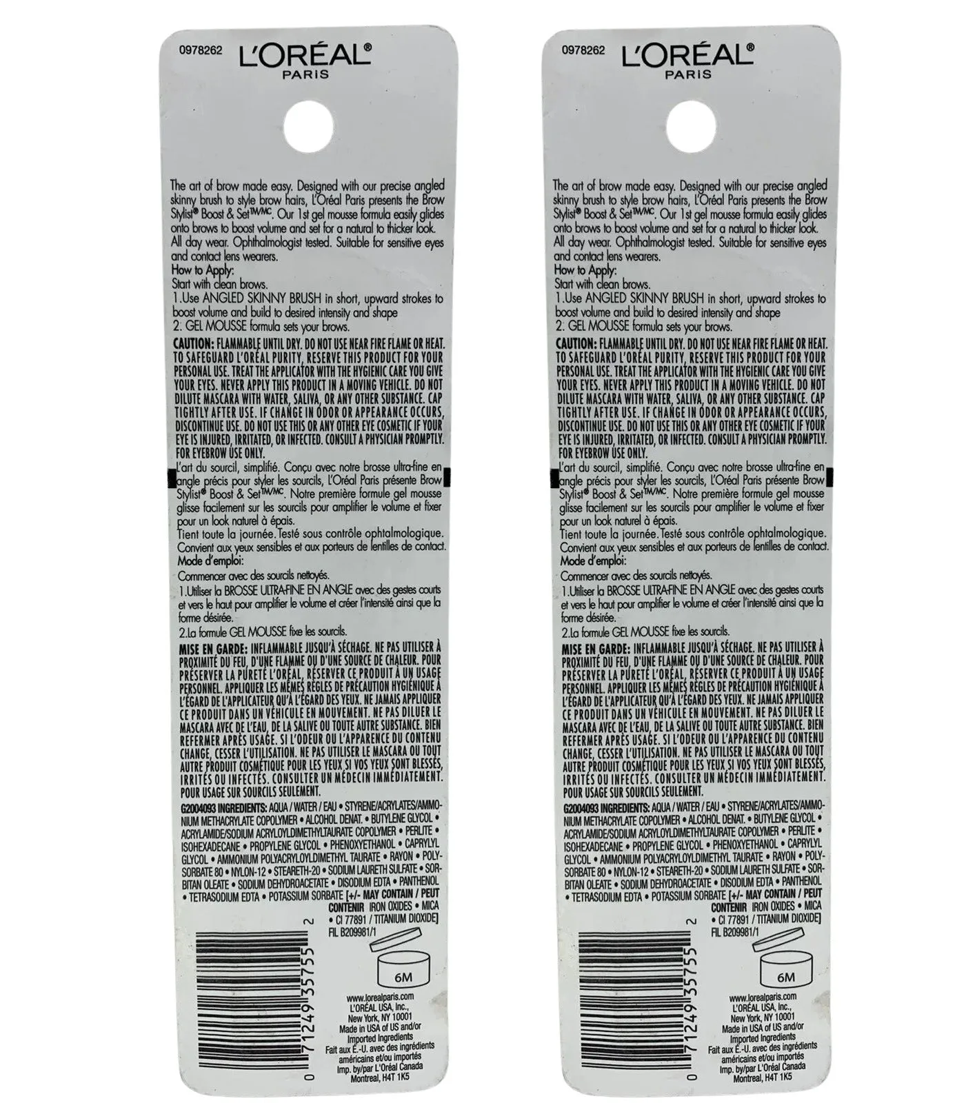Pack of 2 L'Oreal Paris Brow Stylist Boost and Set Volumizing Brow Mascara, Dark Brunette 490