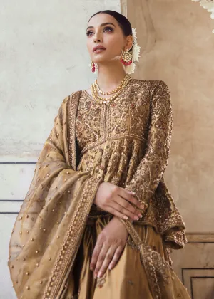 Pakistani Bridal Lehnga Shirt in Golden Color for Wedding #J5105