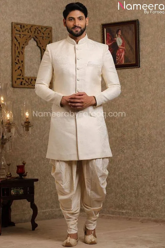 Pakistani Off White Simple Sherwani for Groom #GR109