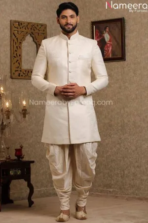 Pakistani Off White Simple Sherwani for Groom #GR109
