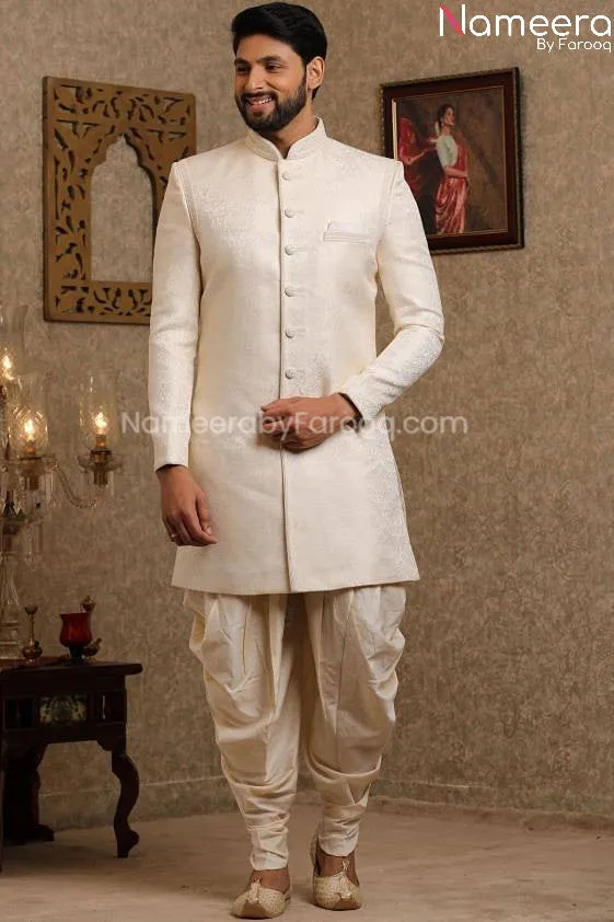 Pakistani Off White Simple Sherwani for Groom #GR109