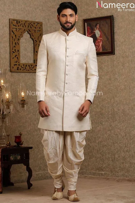 Pakistani Off White Simple Sherwani for Groom #GR109
