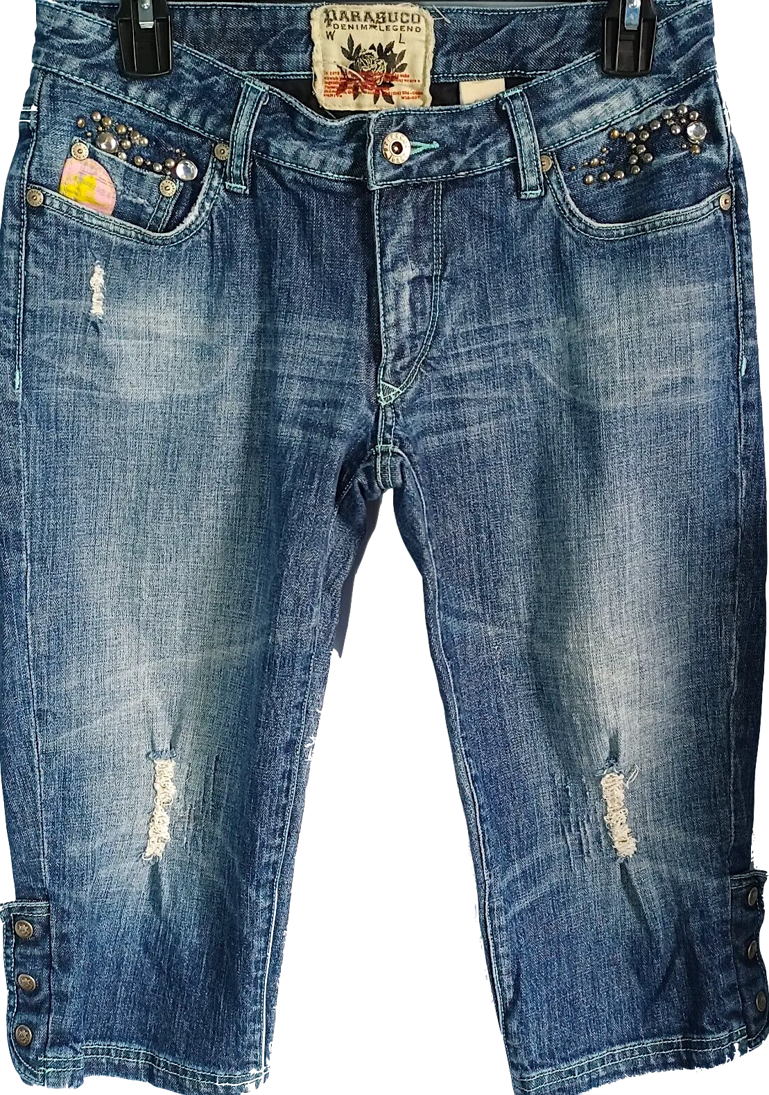 Parasuco Low Rise Embellished Distressed Capris Size 28