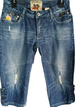 Parasuco Low Rise Embellished Distressed Capris Size 28