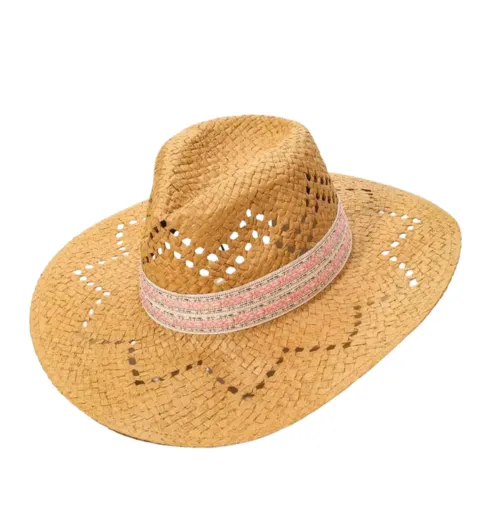 PATTERED BRIM STRAW HAT
