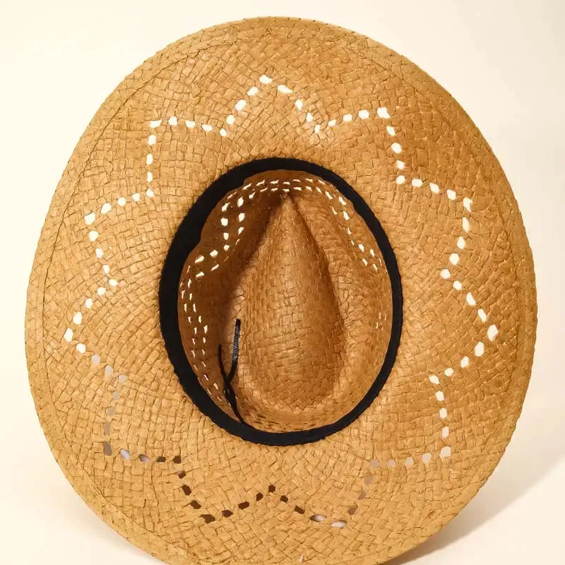 PATTERED BRIM STRAW HAT