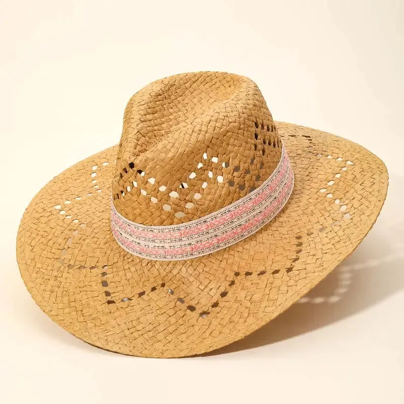 PATTERED BRIM STRAW HAT
