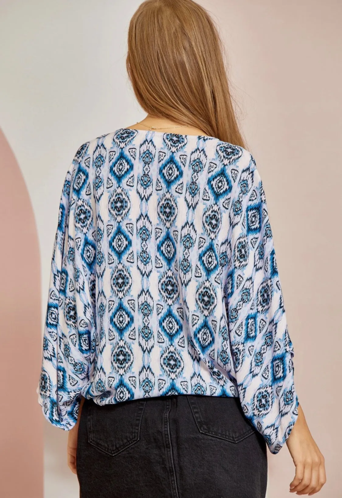 Patterned Blue Flowy Top