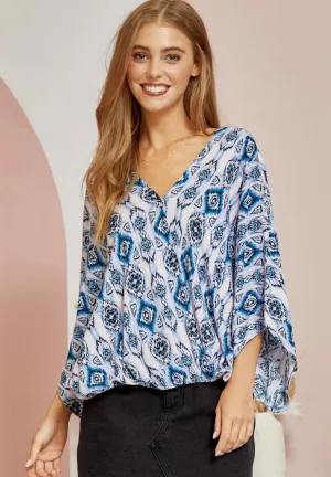 Patterned Blue Flowy Top
