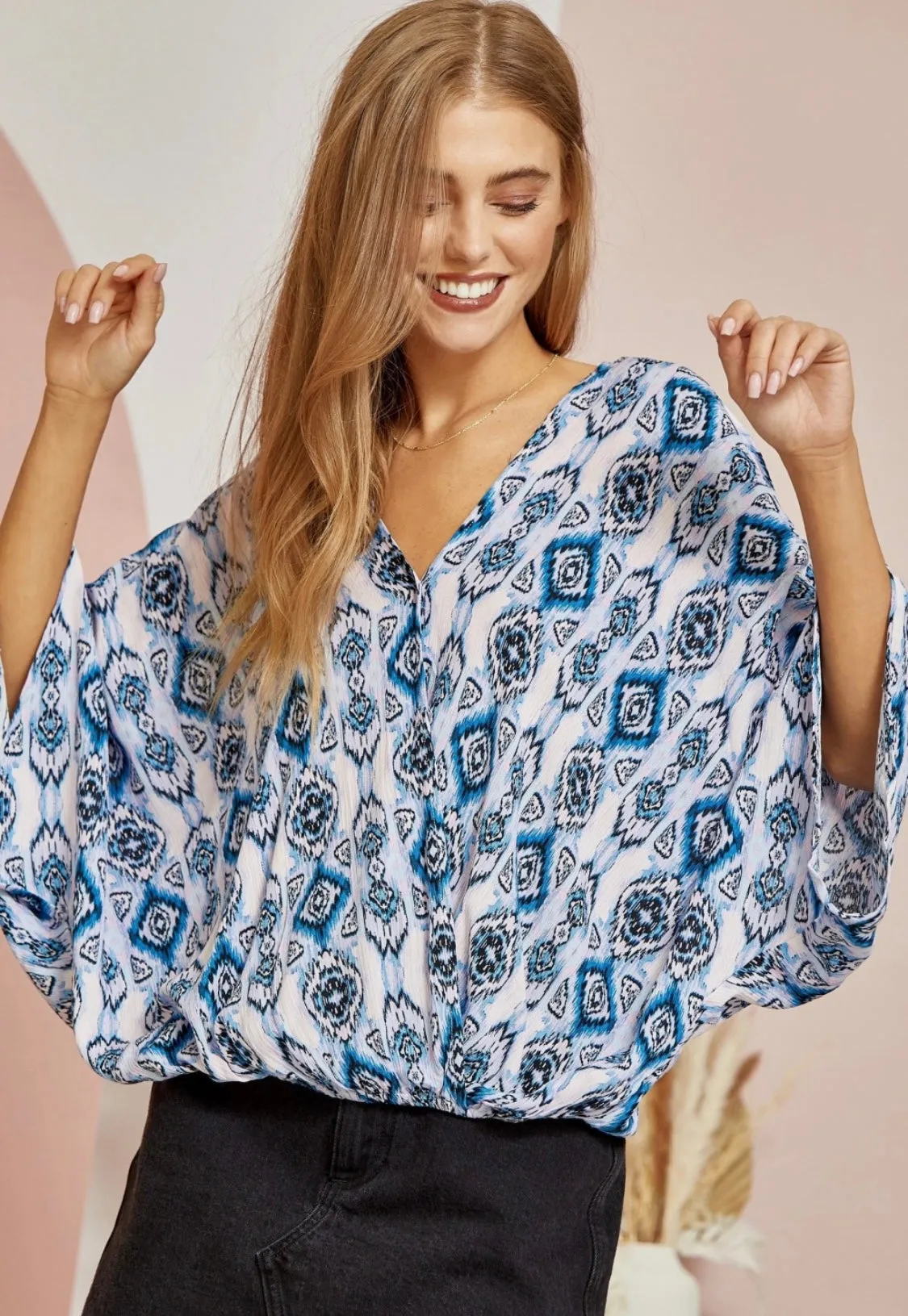 Patterned Blue Flowy Top