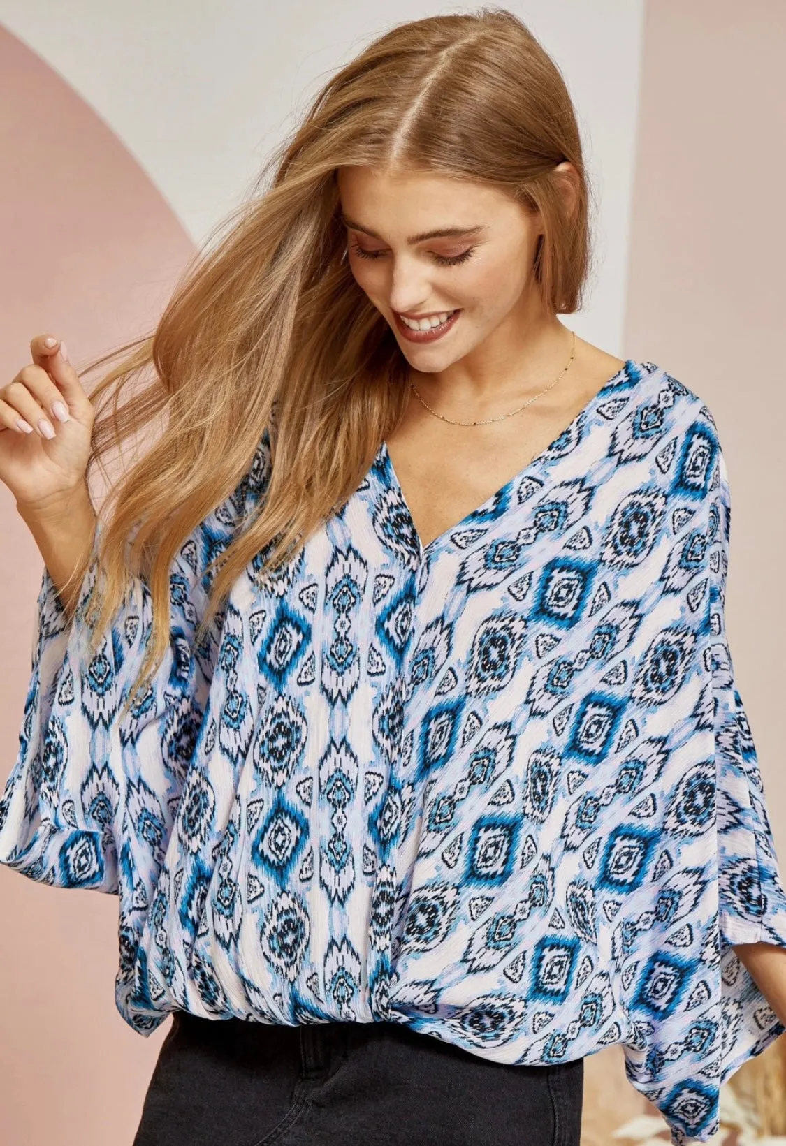 Patterned Blue Flowy Top