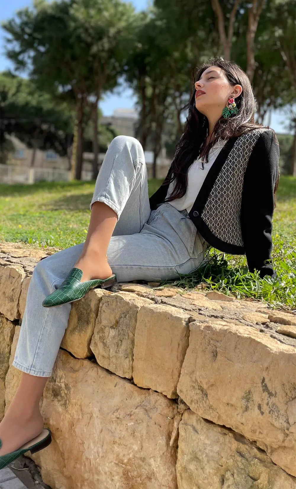 Patterned Collarless Jacket