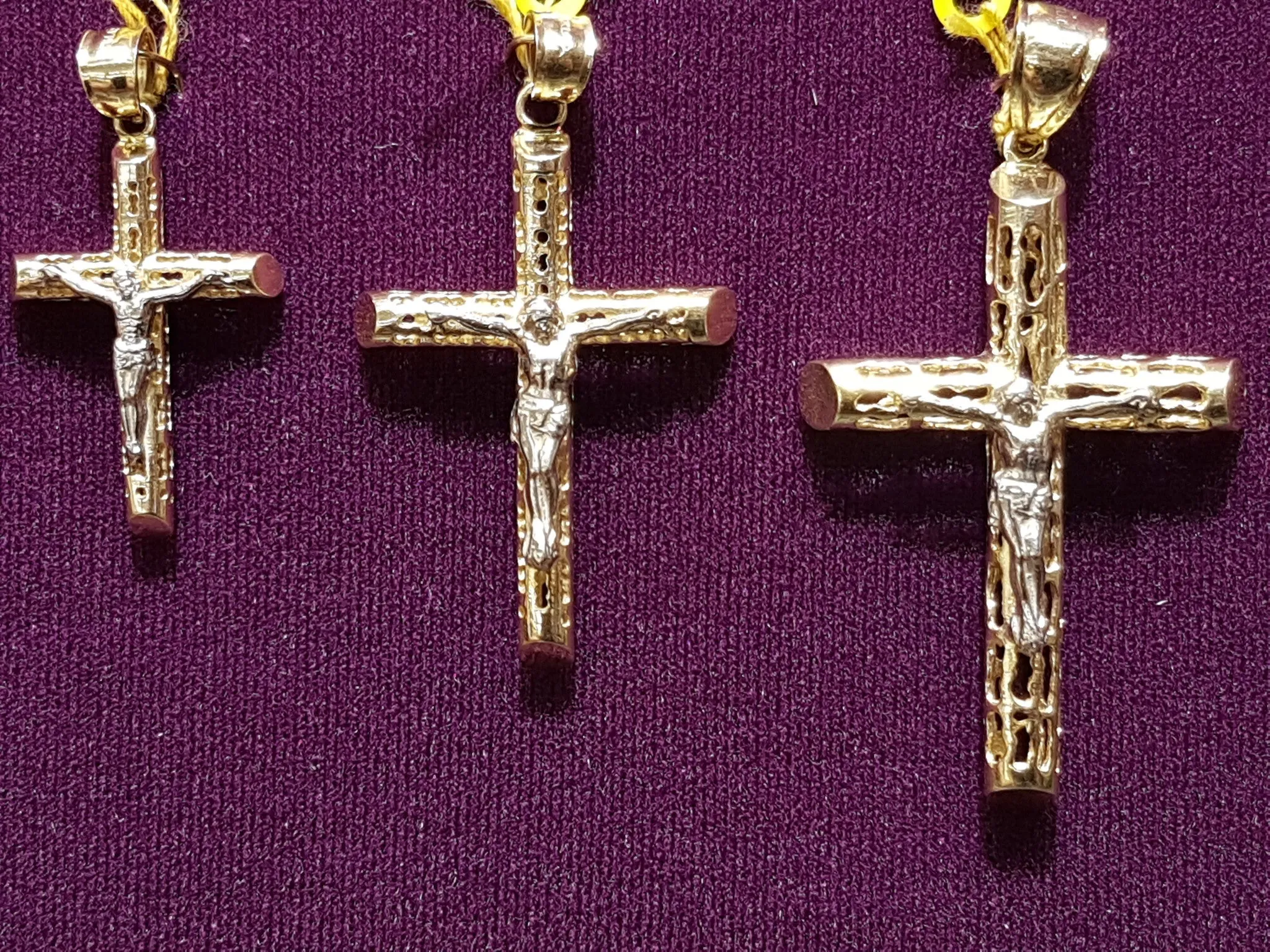 Patterned Tube Crucifix Pendant 10K